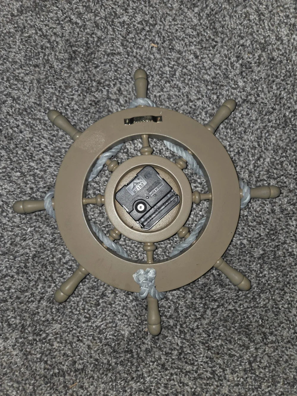 Nautical Ship Wheel Wall Clock in Beige and Grey